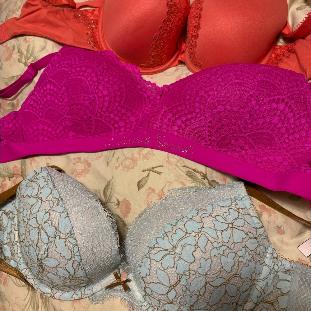 Victoria Secret lace push up bras orange, light green, pink colour 34C